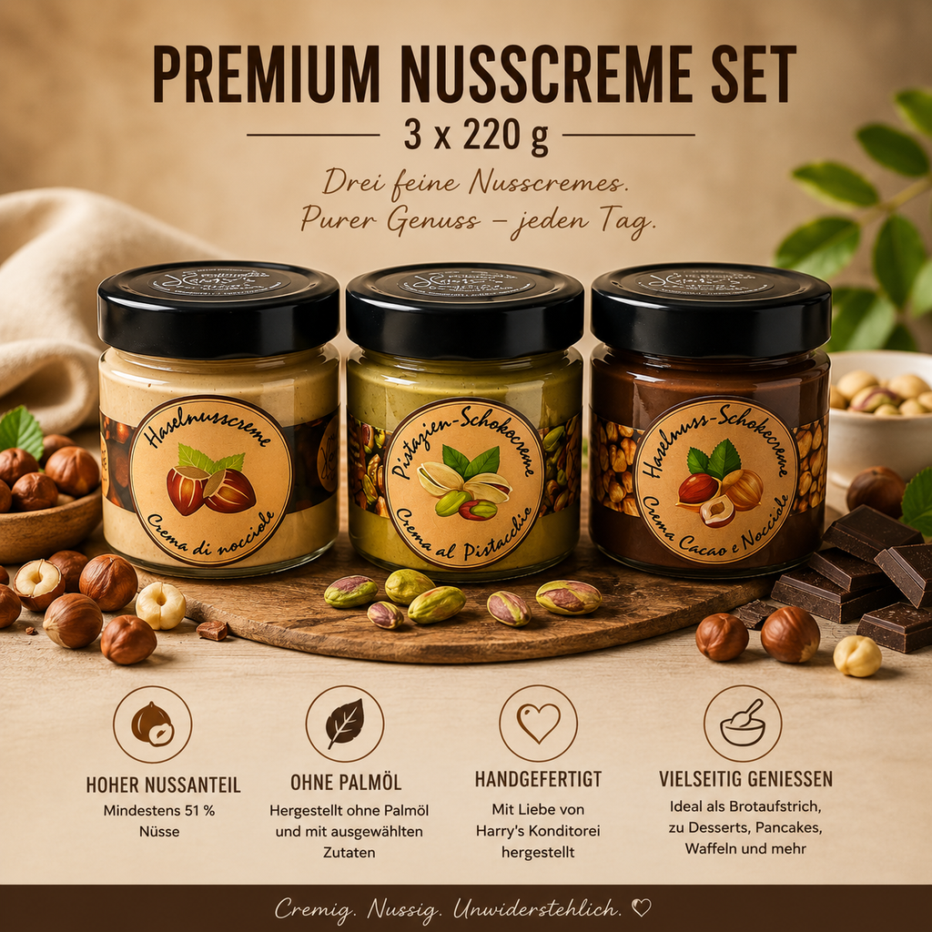Premium Nusscremen-Set – 3 × 220 g
